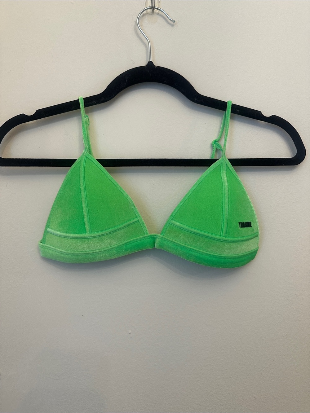 Triangl Bikini Top‎ Swimwear Neon Green Plush Neoprene Sz S Adjustable Straps